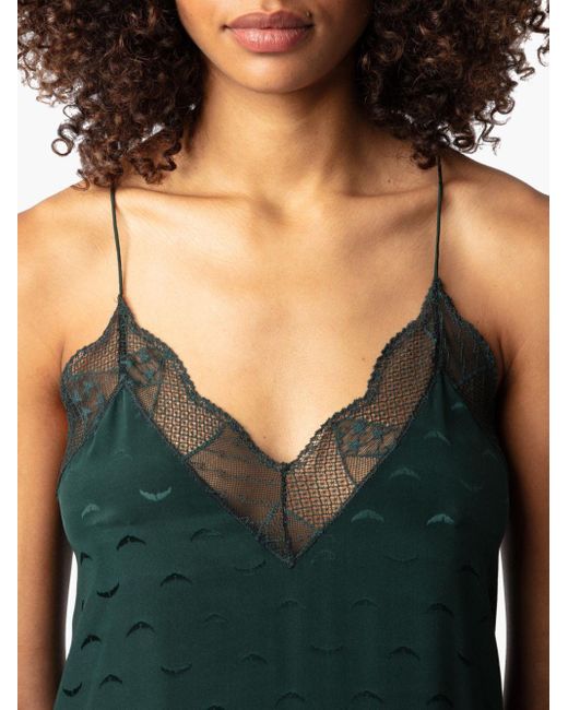 Zadig & Voltaire Green Logo-Print Slip Dress