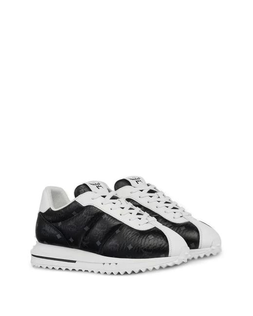 MCM White Visetos-Print Panelled Sneakers for men