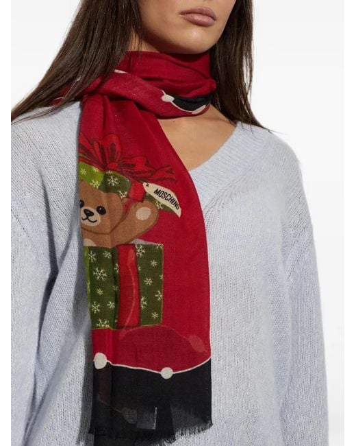 Sciarpa Teddy Bear Con Logo di Moschino in Red