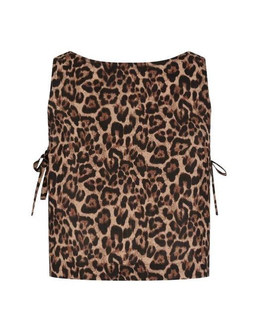 Paramidonna Brown Leopard-Print Side-Tie Beach Top