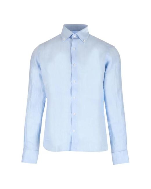 Al Duca D'aosta Blue Button-Down Collar Linen Shirt for men