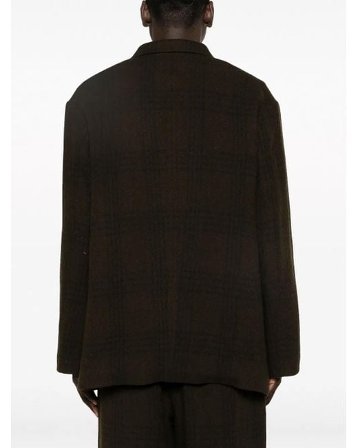 Ziggy Chen Black Peak-Lapels Check-Pattern Blazer for men