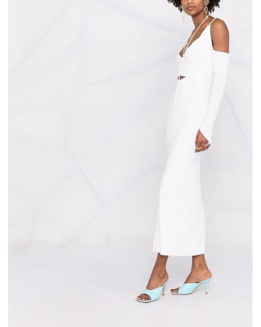 MANURI White Cut-out Strap-detail Fitted Long Dress