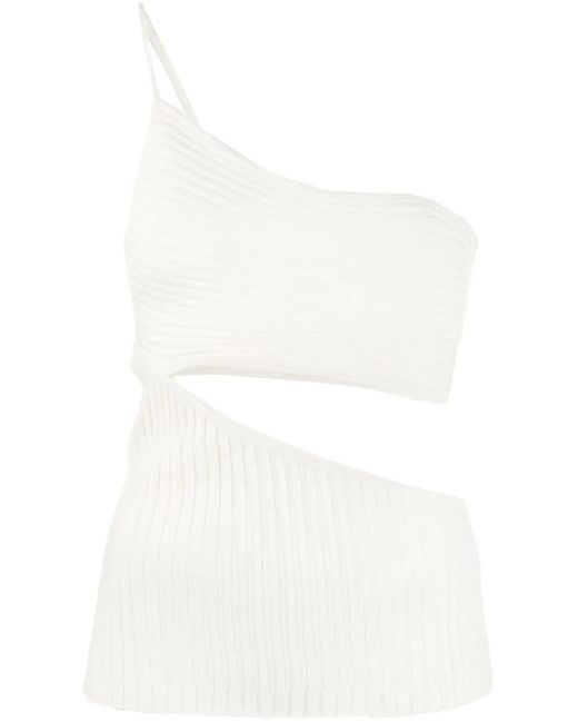 ANDREADAMO White One-Shoulder Cut-Out Ribbed Top