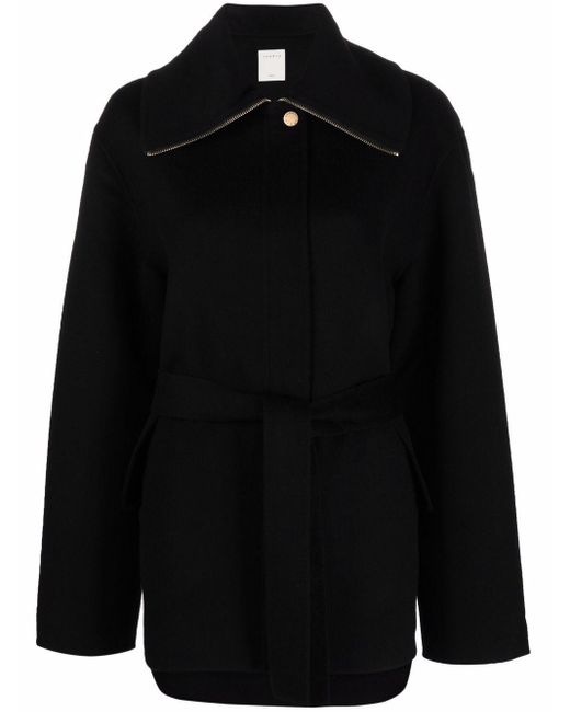 Sandro Black Zip-detail Tied-waist Coat