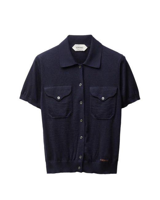 Versace Blue Chest-Pocket Buttoned Cardigan