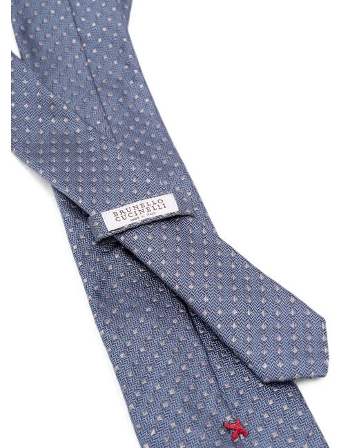 Brunello Cucinelli Blue Geometric-Pattern Silk Tie for men
