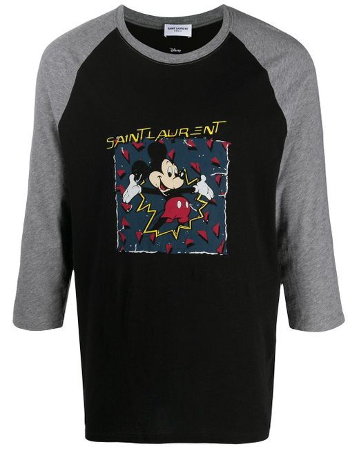 Camiseta con estampado Mickey Mouse Saint Laurent de hombre de color Black