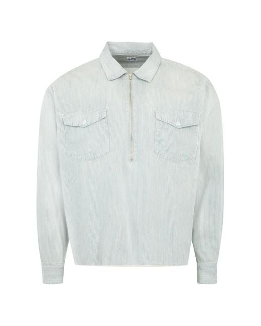SAINT Mxxxxxx White Hickory-Stripe Zip-Up Shirt for men