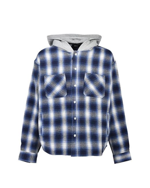 BREATH Blue Check-Pattern Hooded Shirt for men