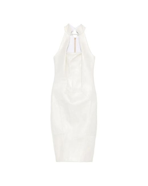 MITILIANE COUTURE White Cut-Out Halterneck Leather Midi Dress