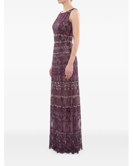 Saiid Kobeisy Purple Sequin-Embellished Embroidered Maxi Dress