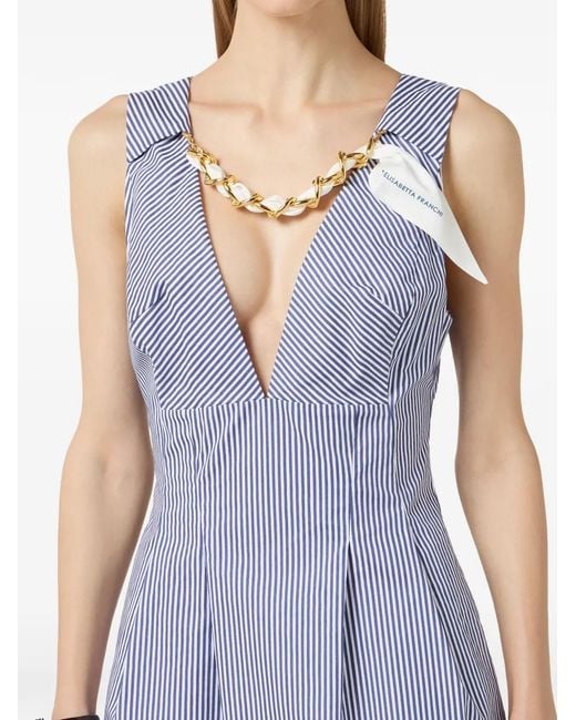 Elisabetta Franchi Mini Dress With Jewel Scarf in Blue | Lyst