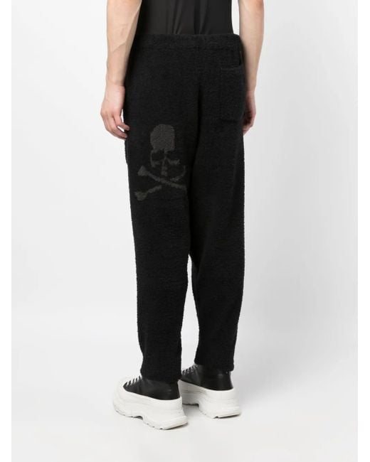 MASTERMIND WORLD Black Logo-Print Fleece-Texture Track Pants for men