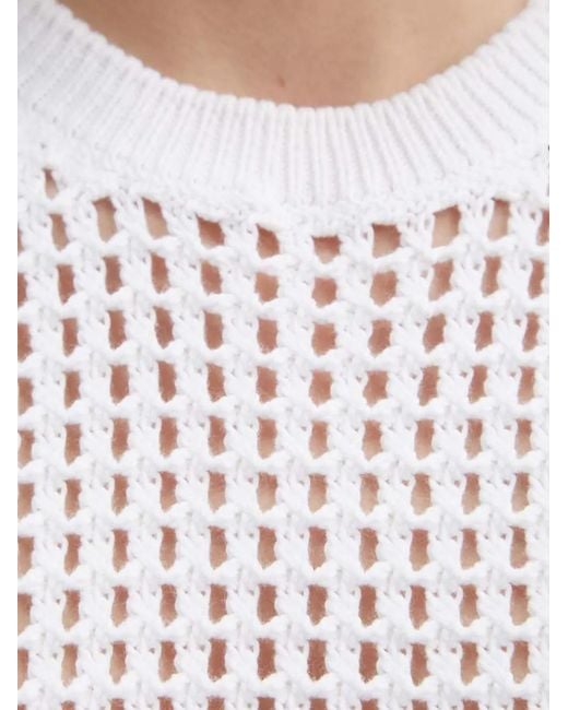 Benetton White Crochet-Knit Cropped Sweater