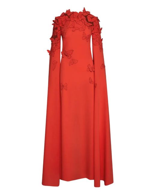 Oscar de la Renta Red Kaftankleid Mit Schmetterling-Stickerei