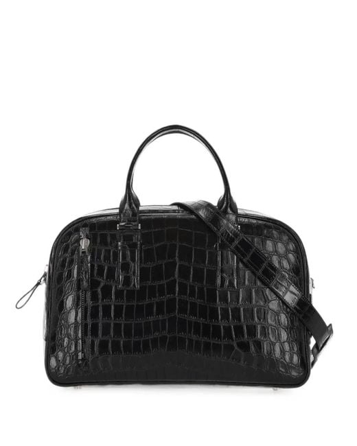 Tom Ford Black Crocodile-Effect Tote Bag for men