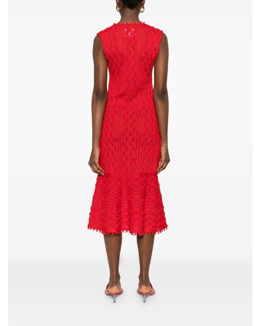 Jil Sander Red Robe Mi-Longue À Col V