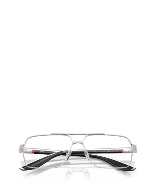 Prada Linea Rossa White Rectangle-Frame Glasses