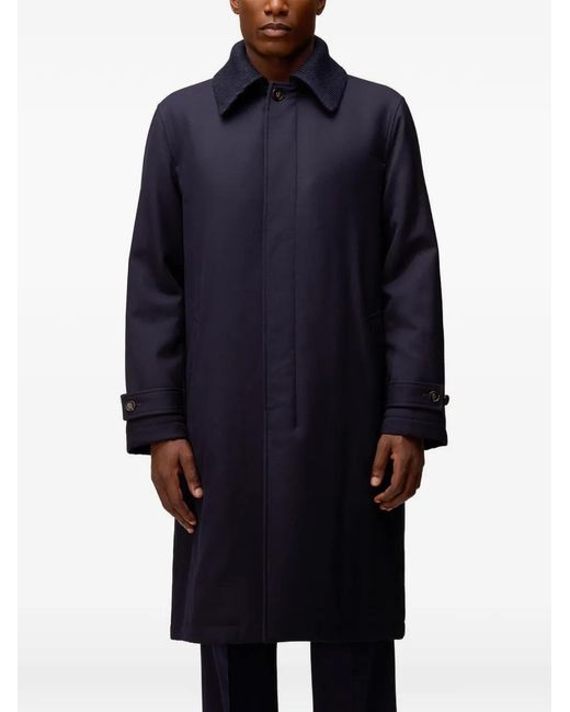 RETORI Blue Detachable-Collar Wool-Gabardine Coat for men