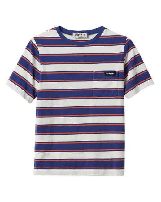 Miu Miu Blue Striped Jersey T-Shirt
