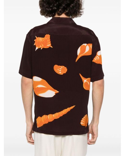 Sandro Orange Graphic-print Notched-collar Shirt for men