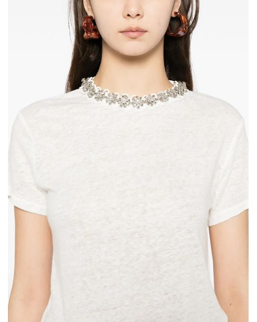 Zimmermann White Crystal-Embellished T-Shirt