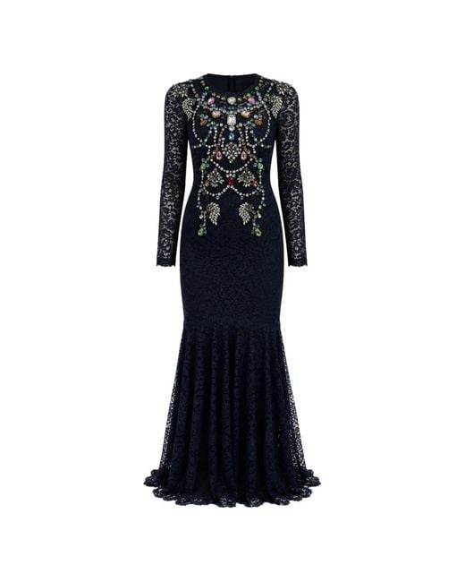 Dolce & Gabbana Black Crystal-Embellished Lace Maxi Dress