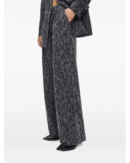 Pinko Gray Wide-Leg Trousers With Animal-Print And Micro-Strass