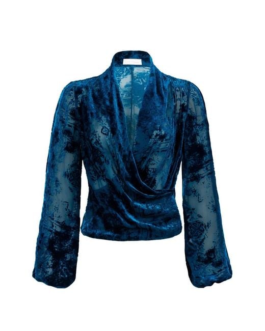 Silvia Tcherassi Blue Tea Devoré-Effect Wrap Blouse