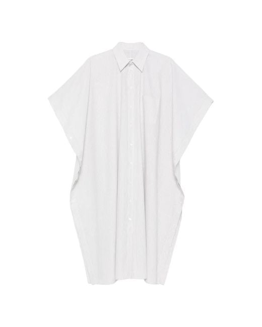 MM6 by Maison Margiela White Striped Midi Shirt Dress