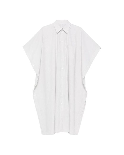 MM6 by Maison Margiela White Striped Midi Shirt Dress