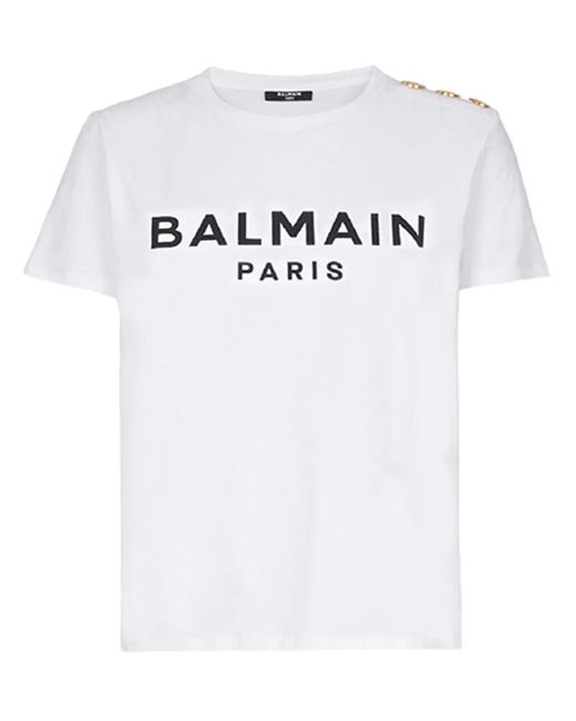 Camiseta con detalle de botón Balmain de color White