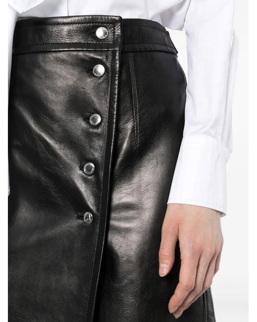 McQueen Black Button-Detail Leather Skirt