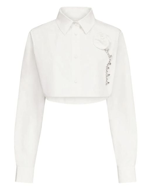 Area White Crystal-embellished Cropped Shirt