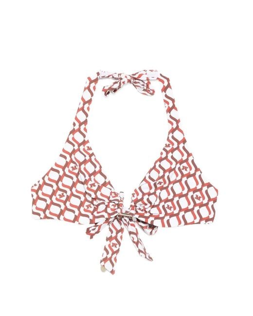 Max Mara Pink Avena Geometric-Pattern Tie Bikini Top