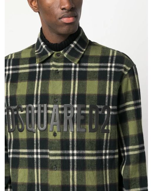 DSquared² Green Long Sleeve Check Shirt for men