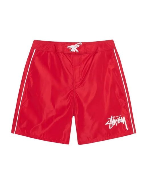 Stussy Red Side-Striped Swim Shorts for men
