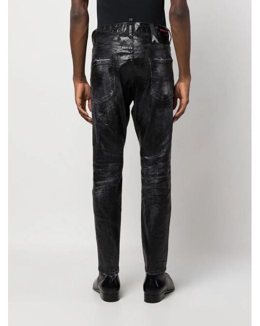DSquared² Gray Coated-Finish Slim-Fit Jeans for men