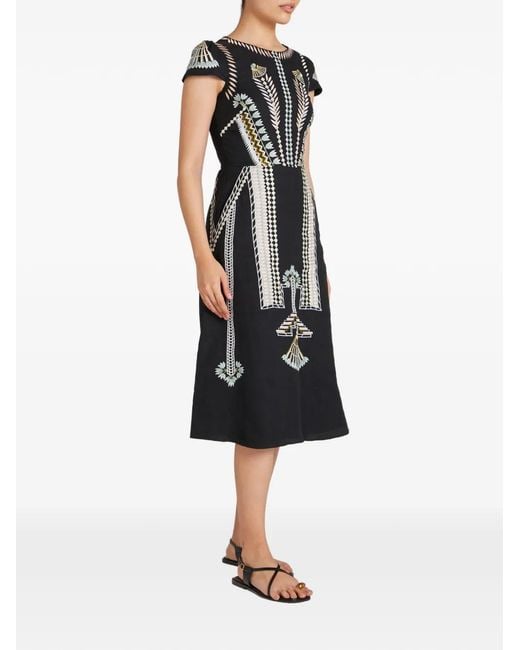 Temperley London Black Avalon Embroidered Linen Dress