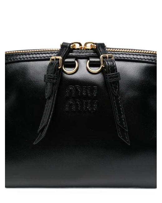 Miu Miu Black Logo-Embossed Shoulder Bag