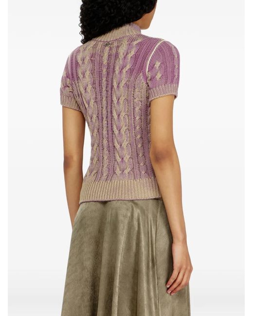 DIESEL Purple Cable-Knit Short-Sleeve Cardigan