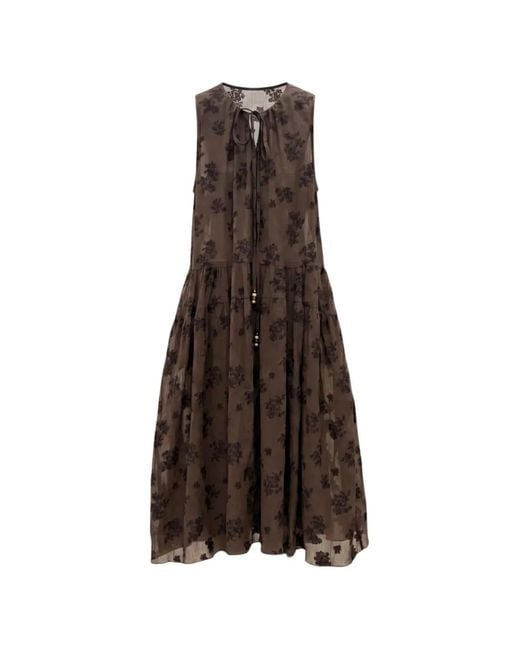 EPINGLER Brown Floral-Print Tiered Midi Dress