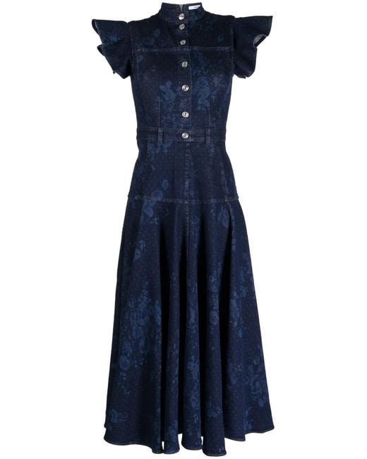 Erdem Blue Ruffle-Detail Denim Midi Dress