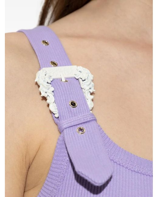 Versace Jeans Couture Purple Buckle-Detail Ribbed Dress
