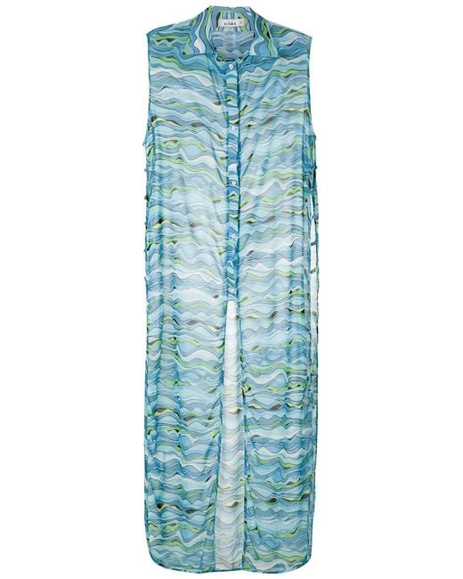 Amir Slama Blue Wave-Print Maxi Kaftan
