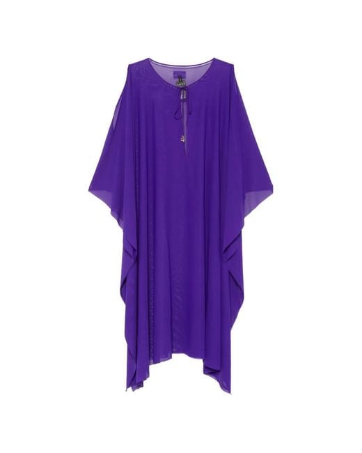 Fisico Purple Cold-Shoulder Semi-Sheer Dress