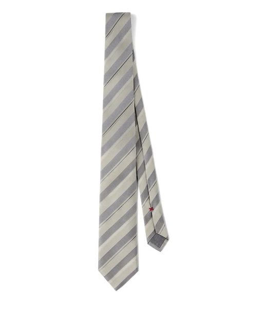 Brunello Cucinelli White Striped Silk Tie for men