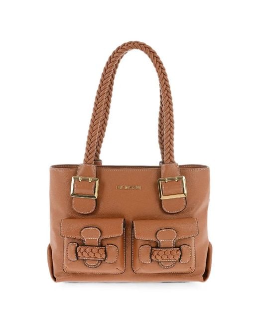 Moschino Brown Braided-Handle Shoulder Bag
