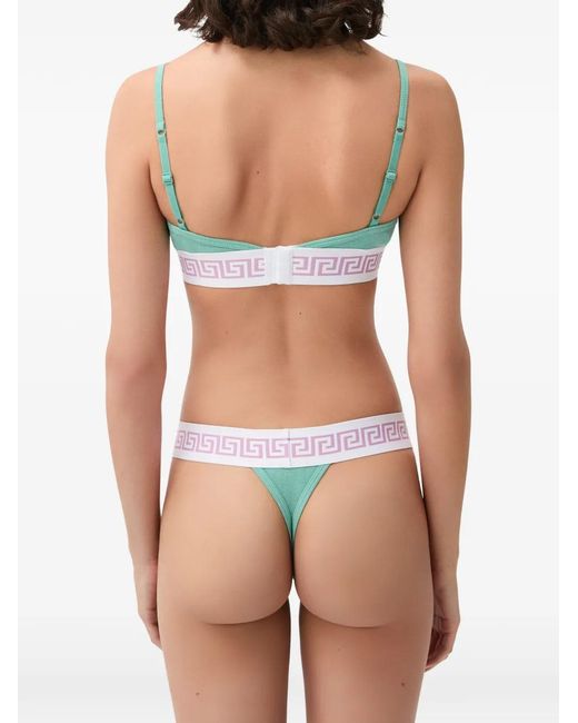 Versace Blue Ribbed Cotton Thong
